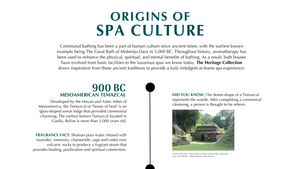 Balneario timeline of the original of spa culture, starting in 900 BC with MesoAmerican Temazcal 