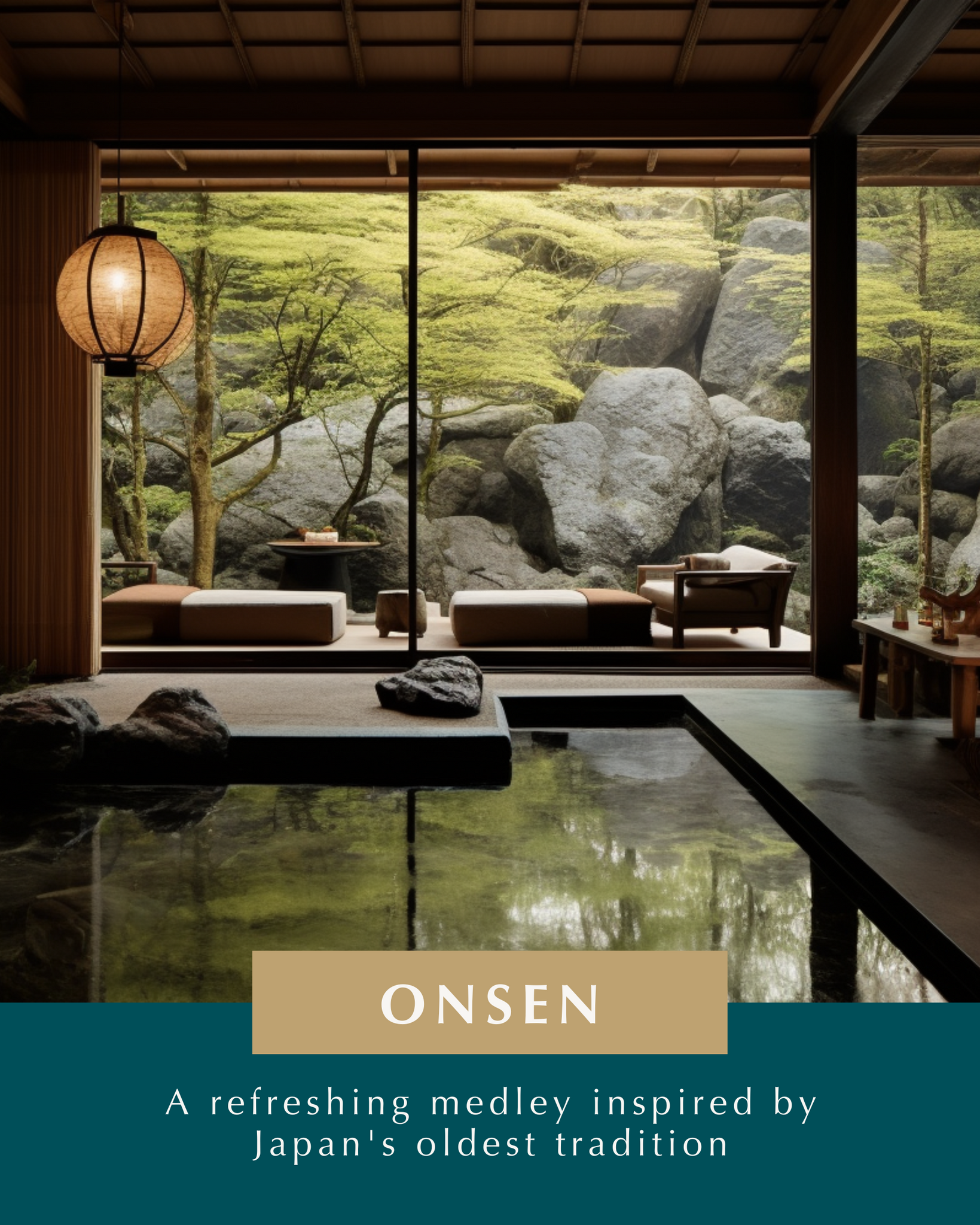 A beautiful spa escape location with description of Onsen fragrance. 