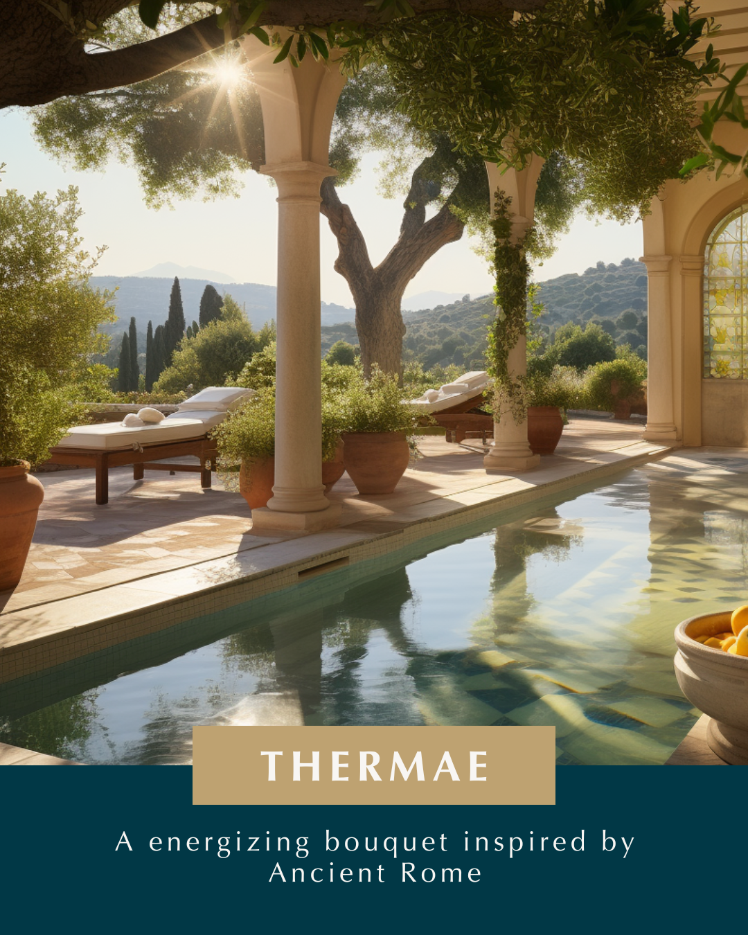 A beautiful spa escape location with description of thermae fragrance. 